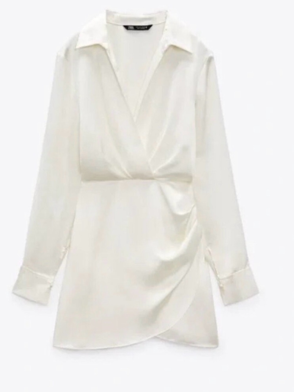 Zara White Satin Long Sleeve Chemise Blouse